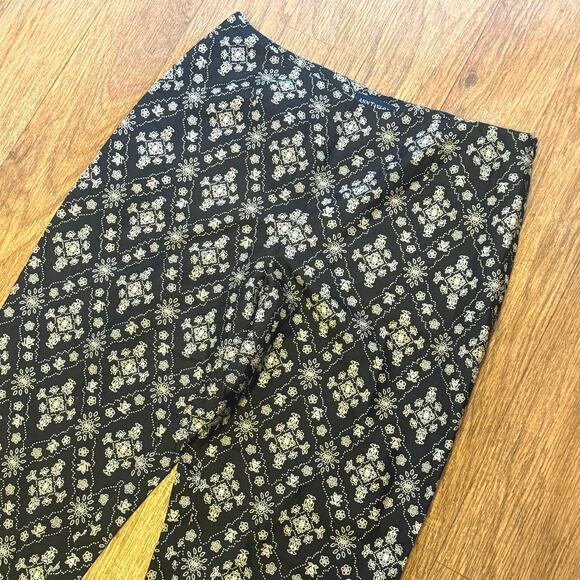 Ann Taylor Black and Cream Geometric Floral Silk Pants Size 6 - Picture 1 of 9